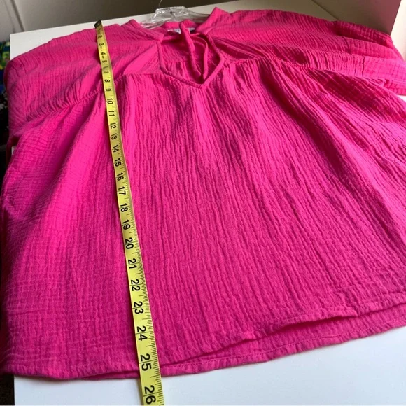 Evereve Eleanor Peasant Slubbed Cotton Gauze Smocked V Neck Blouse Pink Medium - Picture 8 of 9